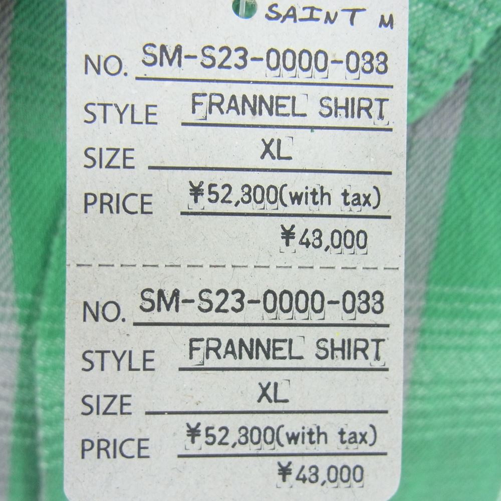 SAINT MICHAEL セントマイケル 23SS SM-S23-0000-088 SA FLANNEL SHIRT/CHECK 長袖 フランネルシャツ ダメージ加工  グリーン系 XL【美品】【中古】