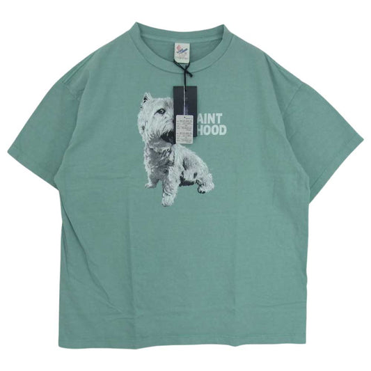 SAINT MICHAEL セントマイケル 23SS SM-S23-0000-120  × NEIGHBORHOOD ネイバーフッド STHD_SS TEE/WU BL 半袖 Tシャツ USED加工 ブルー  グリーン系 XXL【新古品】【未使用】【中古】