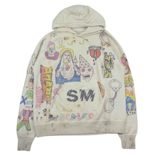 SAINT MICHAEL セントマイケル 21SS SM-S21-0000-044 HOODIE グラフィティ フーディー ダメージ加工  グレー系 XL【美品】【中古】