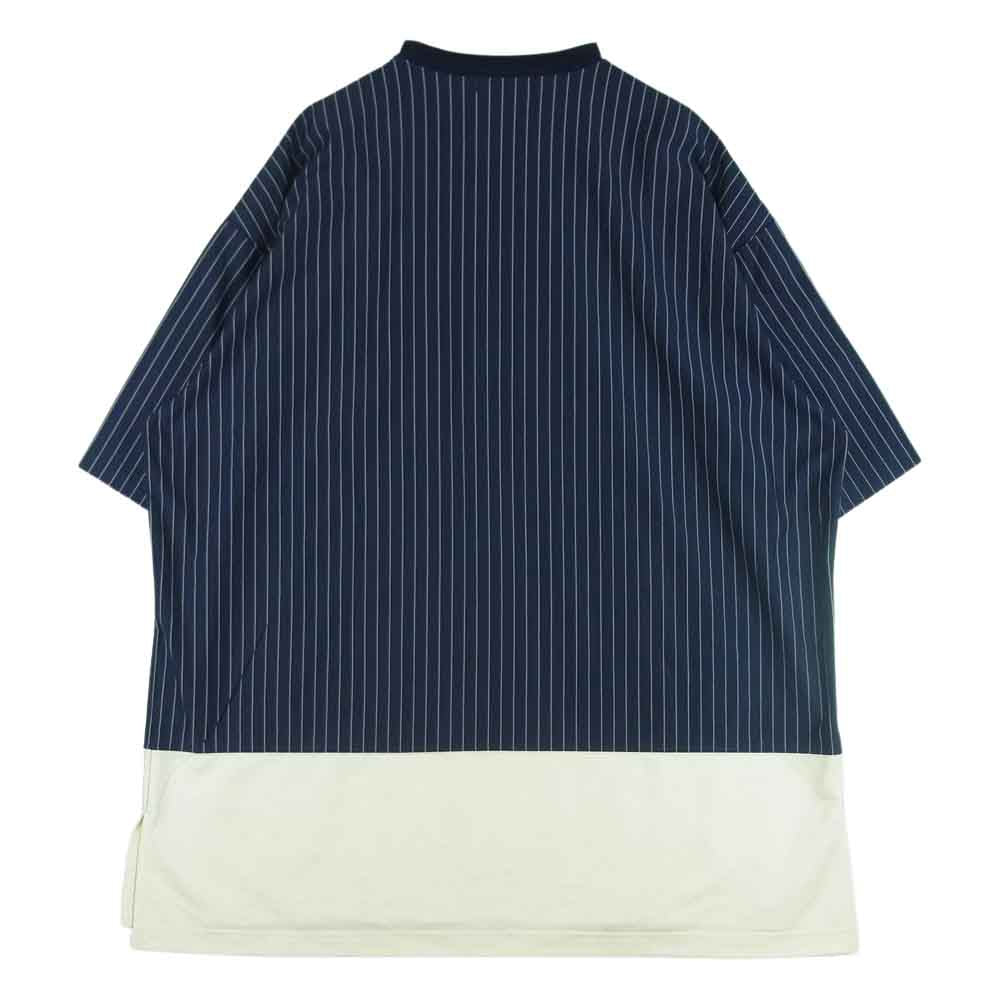 COMME des GARCONS HOMME コムデギャルソンオム 23SS HK-T016 コットン 綿 天竺 ピンストライプ 切替 半袖 Tシャツ ネイビー系 オフホワイト系 L【中古】