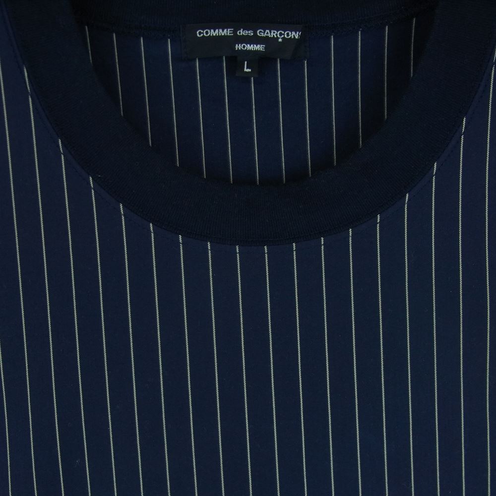 COMME des GARCONS HOMME コムデギャルソンオム 23SS HK-T016 コットン 綿 天竺 ピンストライプ 切替 半袖 Tシャツ ネイビー系 オフホワイト系 L【中古】