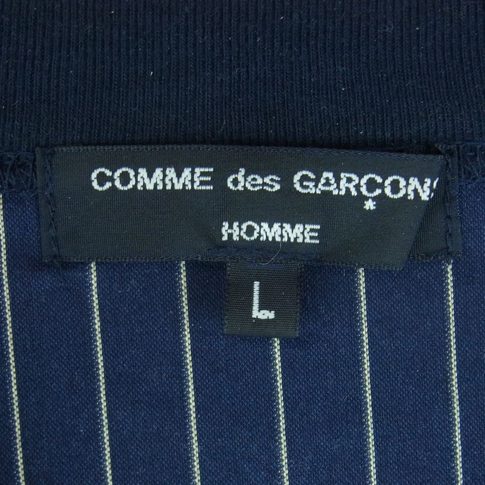COMME des GARCONS HOMME コムデギャルソンオム 23SS HK-T016 コットン 綿 天竺 ピンストライプ 切替 半袖 Tシャツ ネイビー系 オフホワイト系 L【中古】