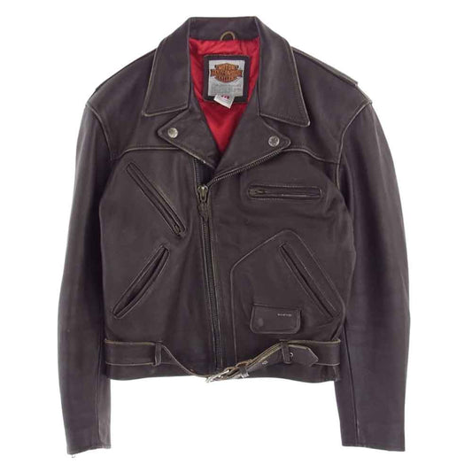 HARLEY DAVIDSON ハーレーダビッドソン USA製 80s 90s バック 型押し ロゴ ダブル ライダース ジャケット ブラウン系 S【中古】