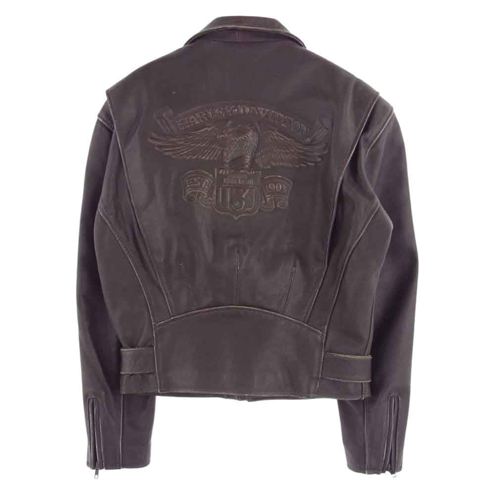 HARLEY DAVIDSON ハーレーダビッドソン USA製 80s 90s バック 型押し ロゴ ダブル ライダース ジャケット ブラウン系 S【中古】