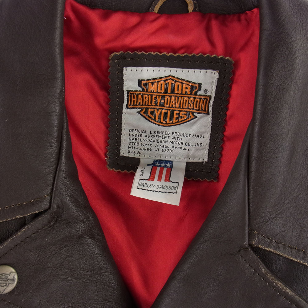 HARLEY DAVIDSON ハーレーダビッドソン USA製 80s 90s バック 型押し ロゴ ダブル ライダース ジャケット ブラウン系 S【中古】