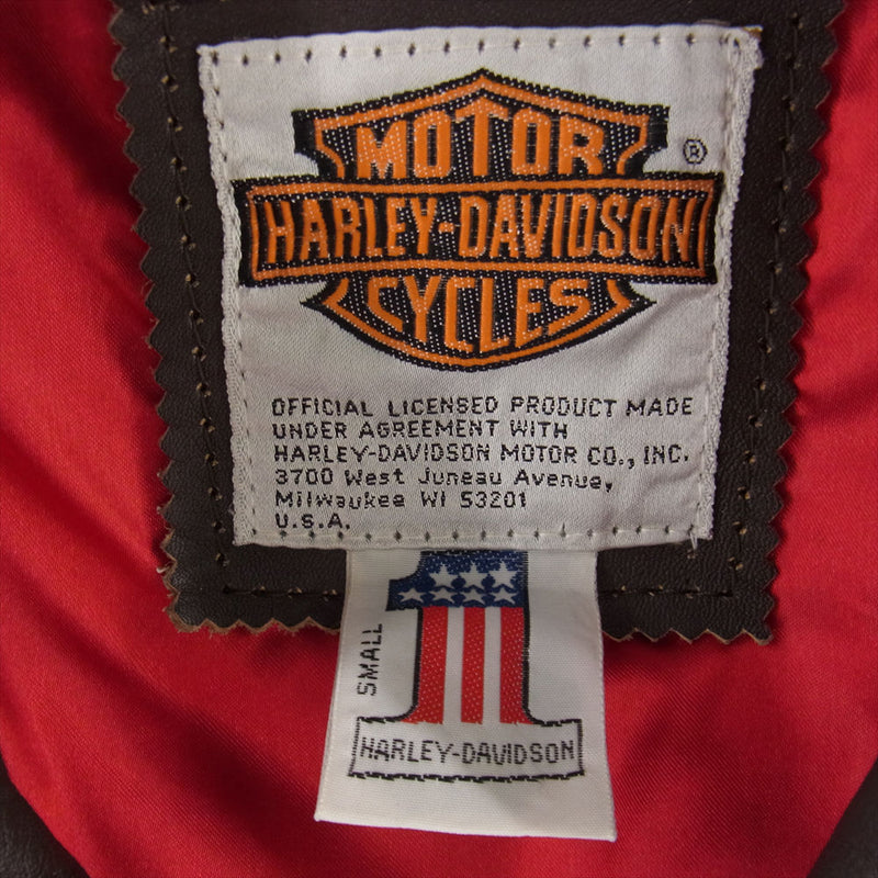 HARLEY DAVIDSON ハーレーダビッドソン USA製 80s 90s バック 型押し ロゴ ダブル ライダース ジャケット ブラウン系 S【中古】