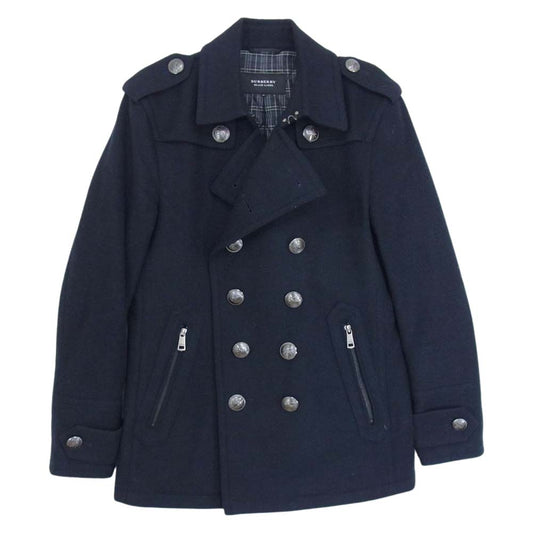 BURBERRY BLACK LABEL バーバリーブラックレーベル D1F54-655-28 裏地チェック メタルボタン 中綿キルティング ウール ピーコート  ネイビー系 M【中古】