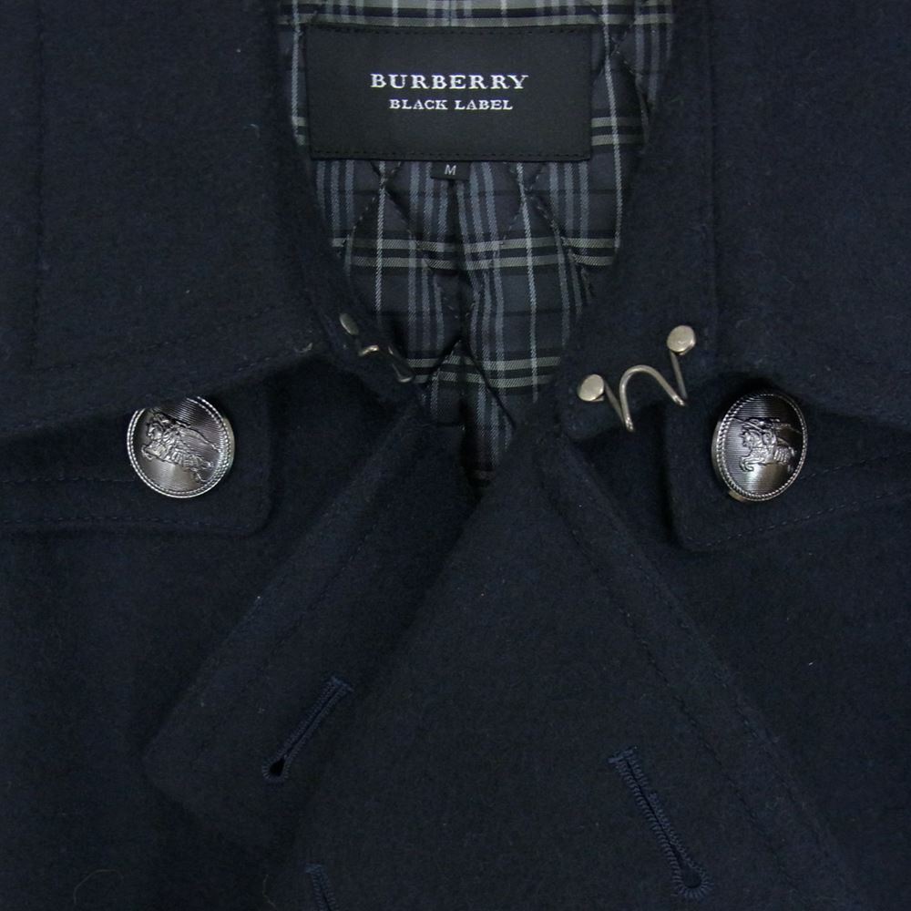 BURBERRY BLACK LABEL バーバリーブラックレーベル D1F54-655-28 裏地チェック メタルボタン 中綿キルティング ウール ピーコート  ネイビー系 M【中古】
