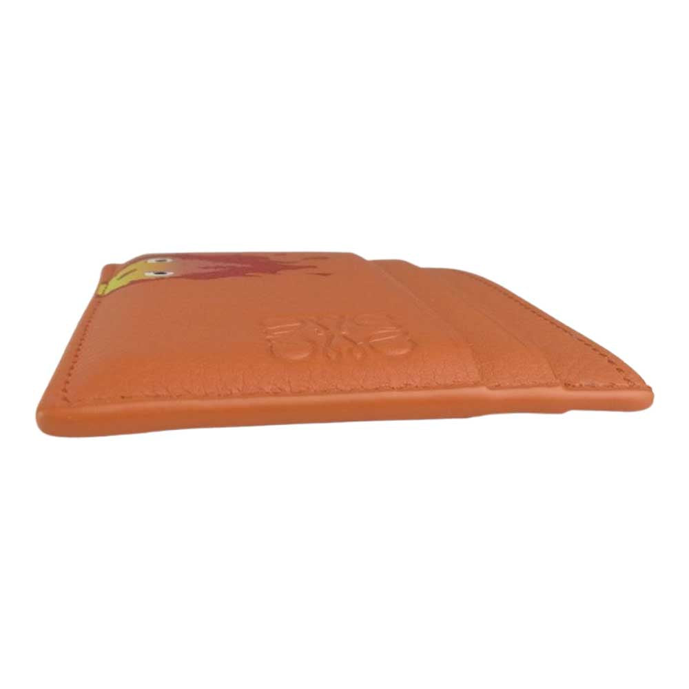 LOEWE ロエベ × ジブリ ハウルの動く城 カルシファー レザー パスケース オレンジ系【美品】【中古】