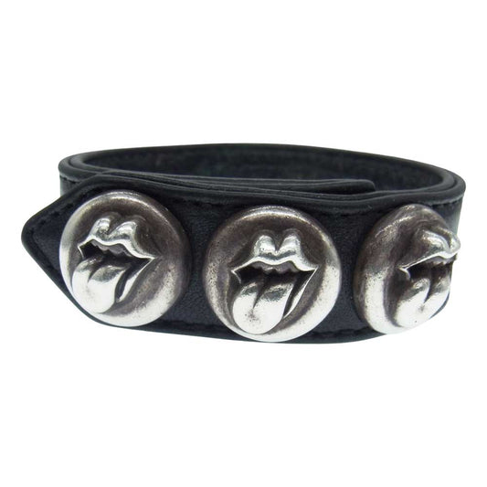 CHROME HEARTS クロムハーツ（原本無） リップ&タン レザーブレス 3ボタン バングル ブラック系【中古】