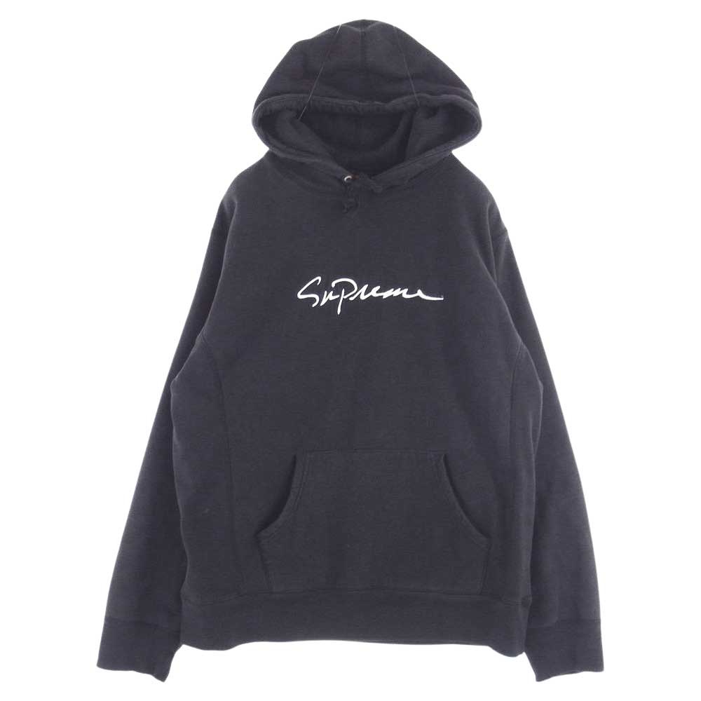 Supreme シュプリーム 18AW Classic Script Hooded Sweatshirt クラシック スクリプトロゴ 刺繍 プルオーバー フーデッド スウェット パーカー ブラック系 L【中古】