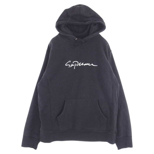 Supreme シュプリーム 18AW Classic Script Hooded Sweatshirt クラシック スクリプトロゴ 刺繍 プルオーバー フーデッド スウェット パーカー ブラック系 L【中古】