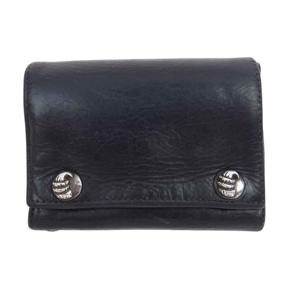 CHROME HEARTS クロムハーツ（原本無） 3フォールド クロウ ボタン レザー ウォレット ブラック系【中古】