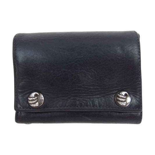 CHROME HEARTS クロムハーツ（原本無） 3フォールド クロウ ボタン レザー ウォレット ブラック系【中古】