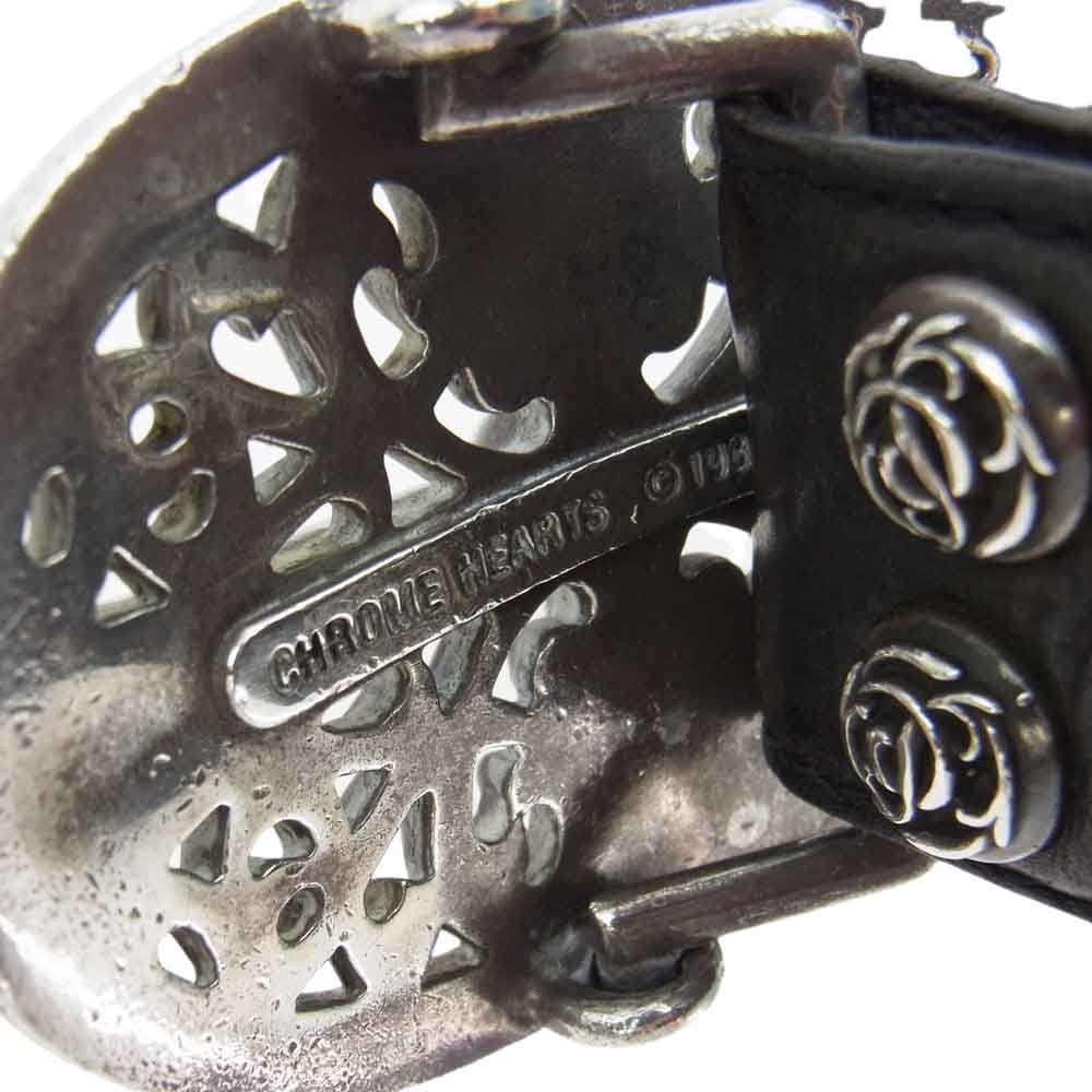 CHROME HEARTS クロムハーツ（原本無） OVAL CROSS STRAP1.5/1.5 クラシック オーバルクロス バックル レザーベルト ブラック系 34インチ（89cm）【中古】