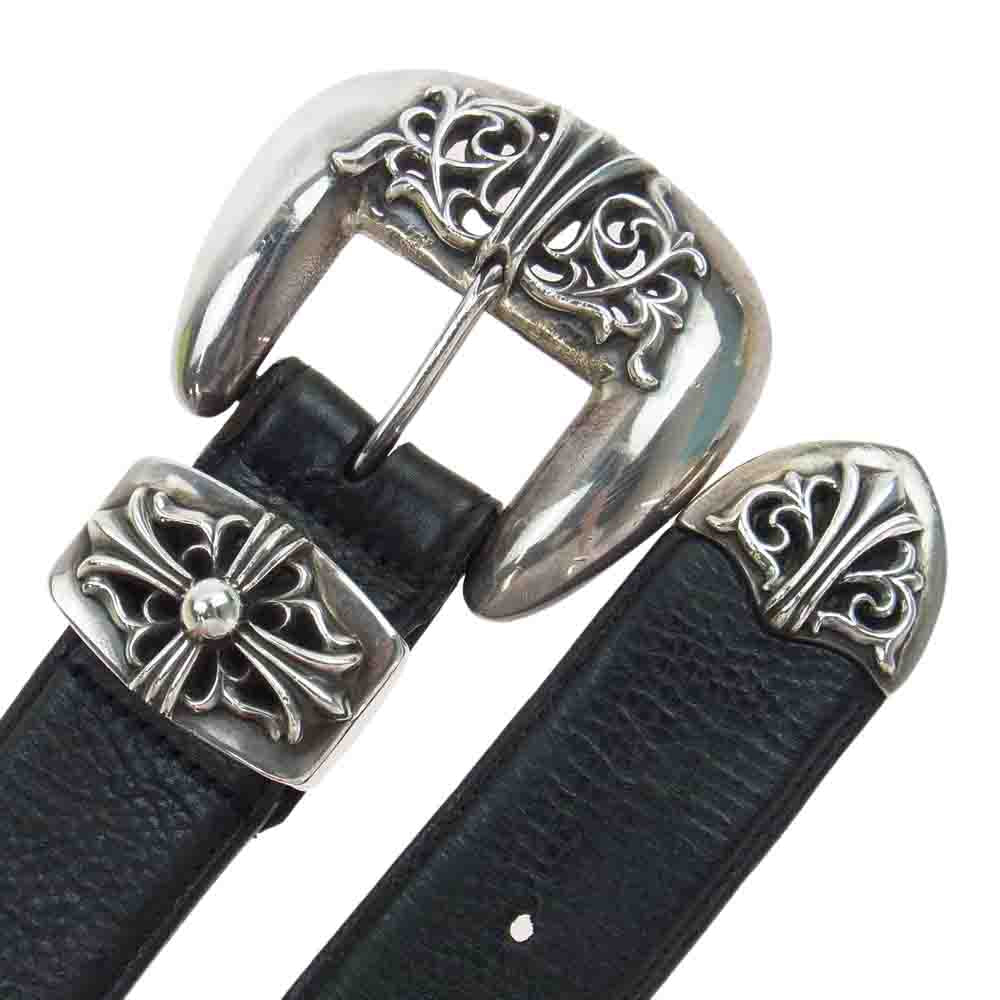 CHROME HEARTS クロムハーツ（原本無） BLT CLASSIC 3PC クラシック 3ピース レザー ベルト ブラック系 36インチ（94cm）【中古】
