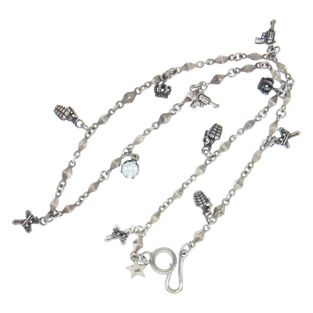 Justin Davis ジャスティンデイビス SNJ265 Charming Necklace チャーミング ネックレス クラウン クロス マルチチャーム チェーン ネックレス シルバー系【中古】