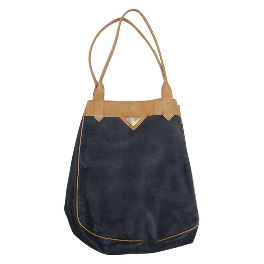 YVES SAINT LAURENT イヴサンローラン ロゴ レザー トートバッグ ブラック系【中古】