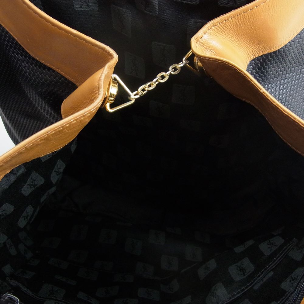 YVES SAINT LAURENT イヴサンローラン ロゴ レザー トートバッグ ブラック系【中古】