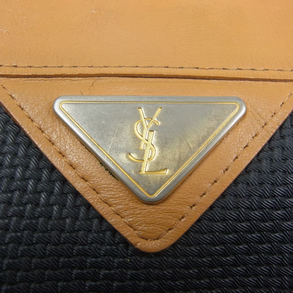 YVES SAINT LAURENT イヴサンローラン ロゴ レザー トートバッグ ブラック系【中古】