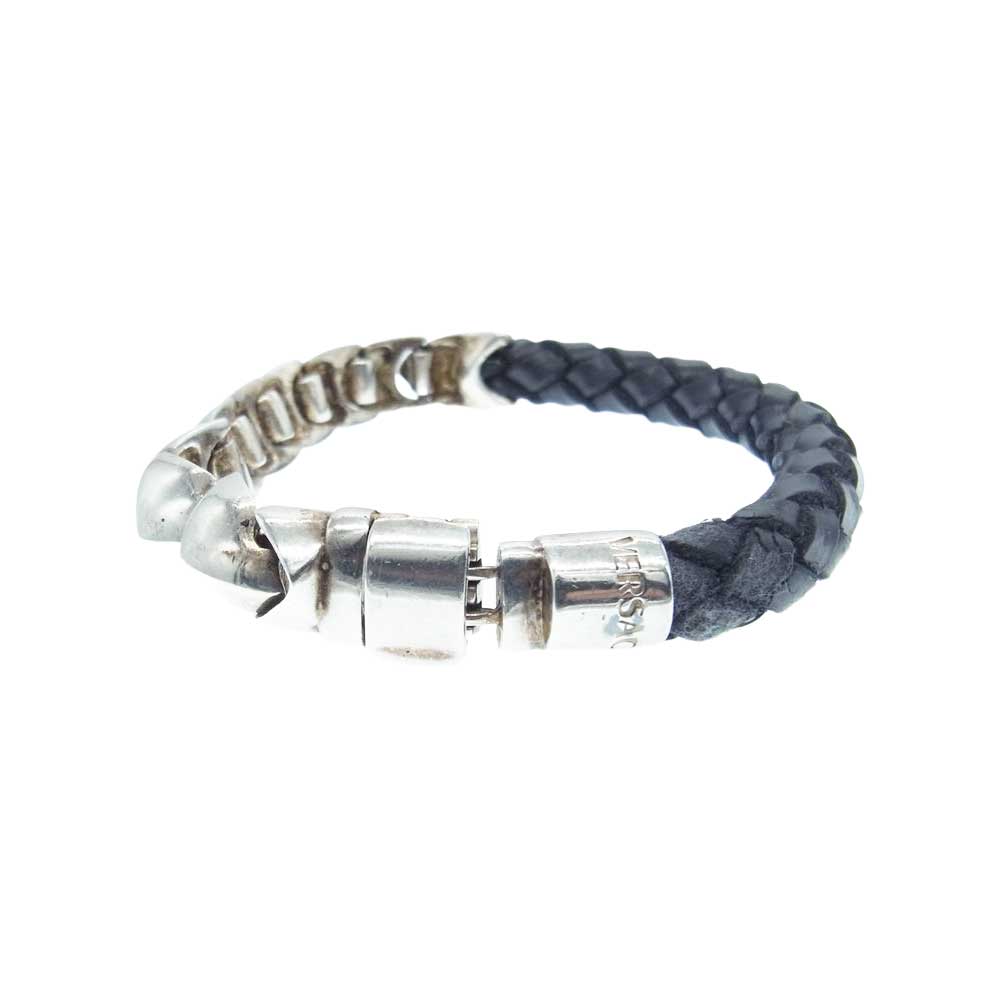 VERSACE ヴェルサーチ シルバー レザー ブレスレット 925 SILVER シルバー系 ブラック系【中古】