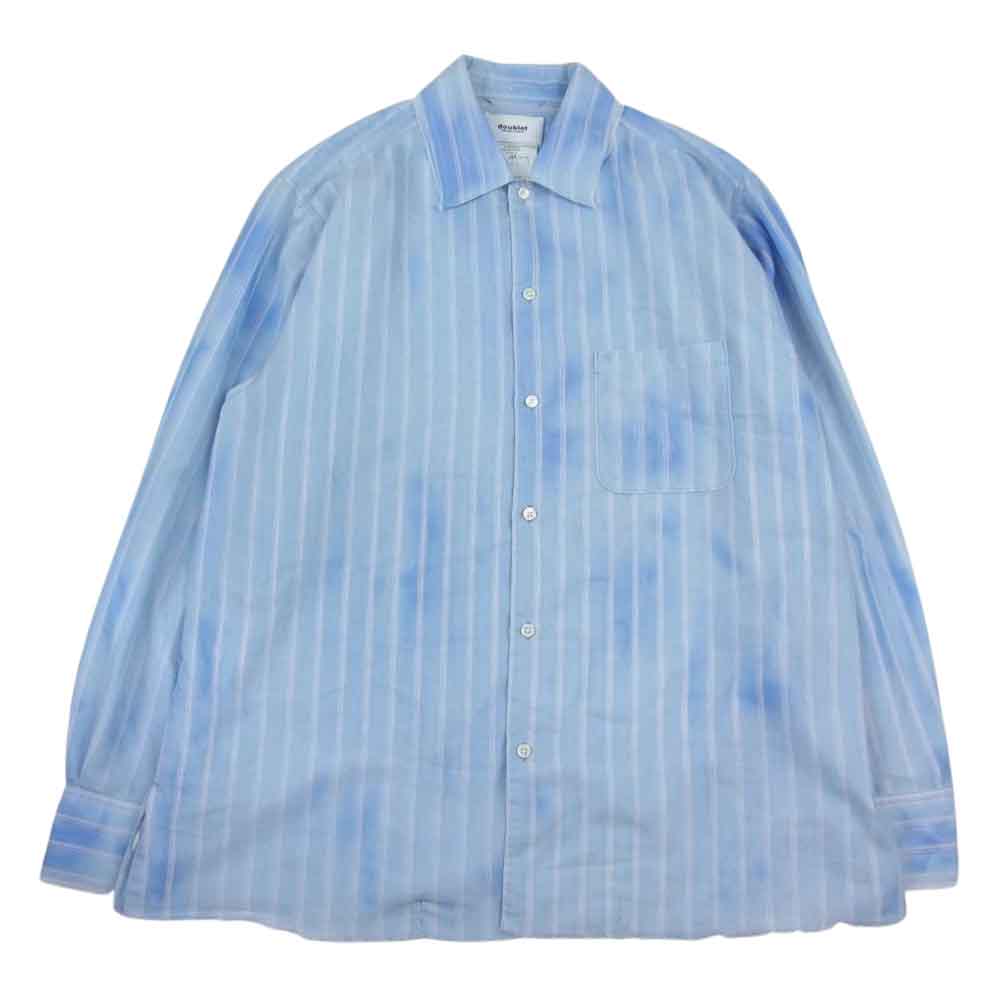 ダブレット 22SS BLEACHED GAUZE SHIRT ブリーチ ガーゼ ストライプ 長袖 シャツ ブルー系 L【美品】【中古】