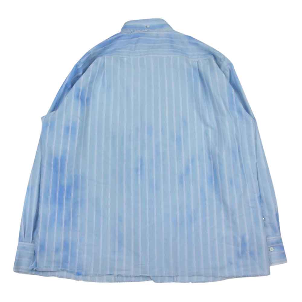 ダブレット 22SS BLEACHED GAUZE SHIRT ブリーチ ガーゼ ストライプ 長袖 シャツ ブルー系 L【美品】【中古】