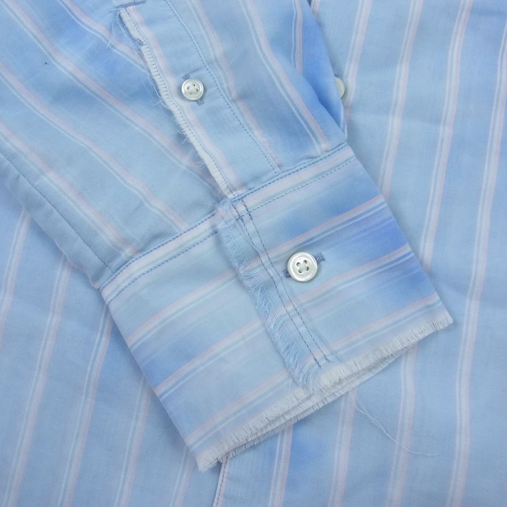 ダブレット 22SS BLEACHED GAUZE SHIRT ブリーチ ガーゼ ストライプ 長袖 シャツ ブルー系 L【美品】【中古】