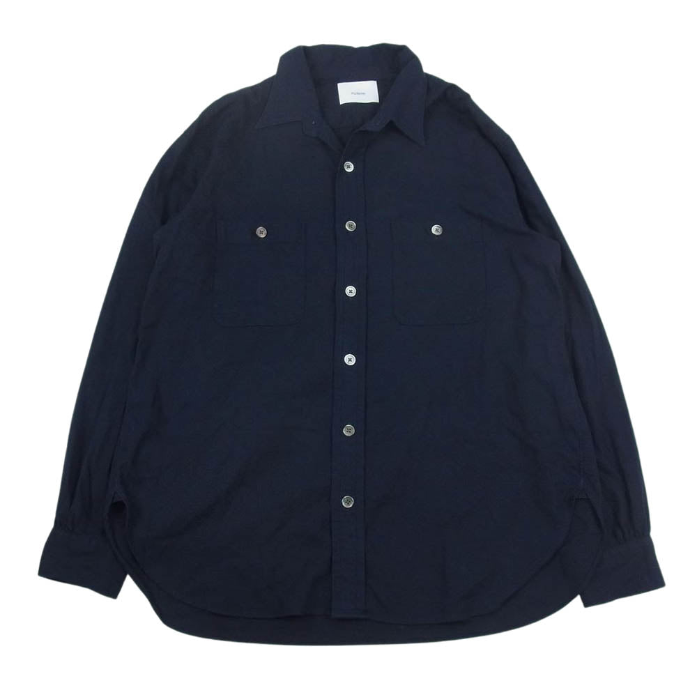 ニューターム シルク混 長袖 シャツ  ネイビー系 L【中古】