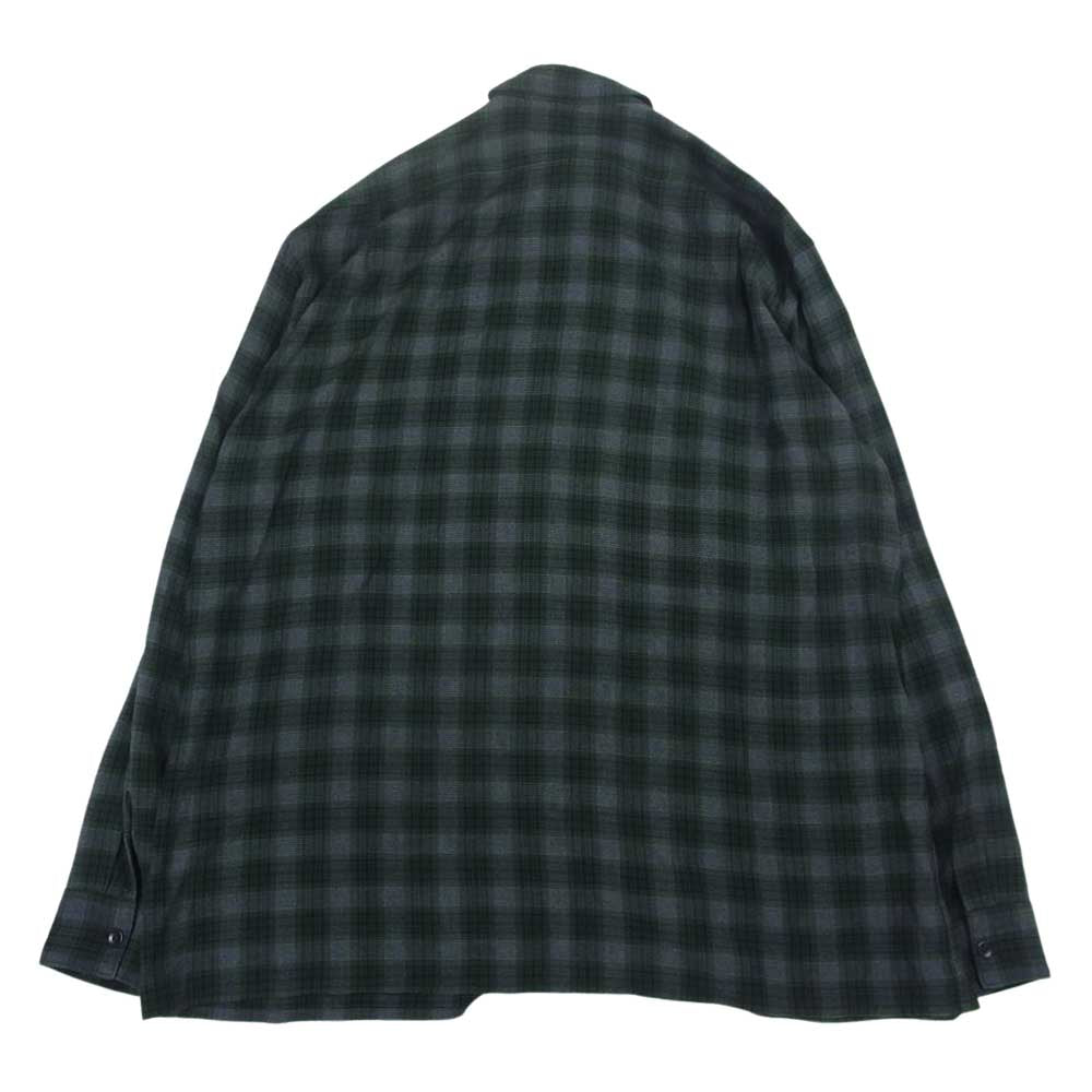 COMOLI コモリ 20SS R01-02006 レーヨン オープンカラー チェック 長袖 シャツ グレー系 グリーン系 2【中古】