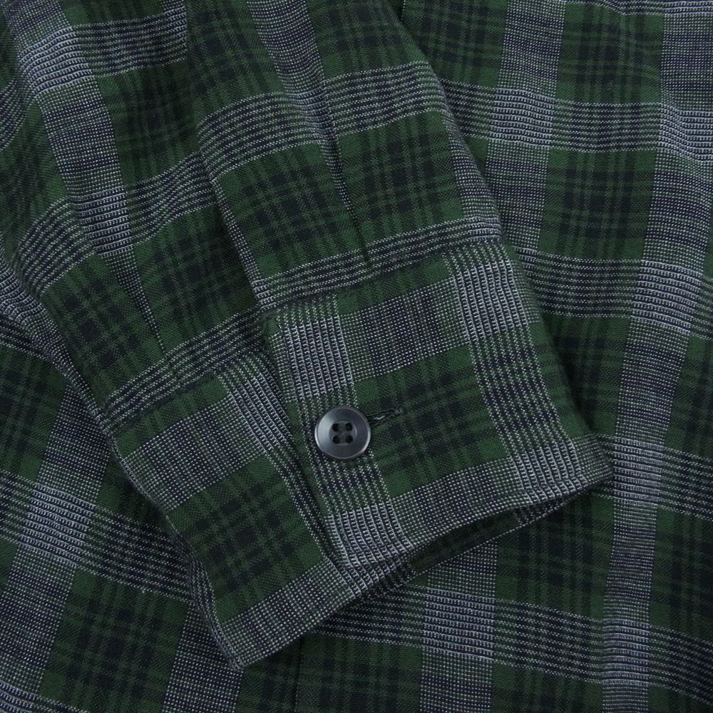 COMOLI チェック柄 長袖シャツ グリーン レーヨンシャツ コモリ