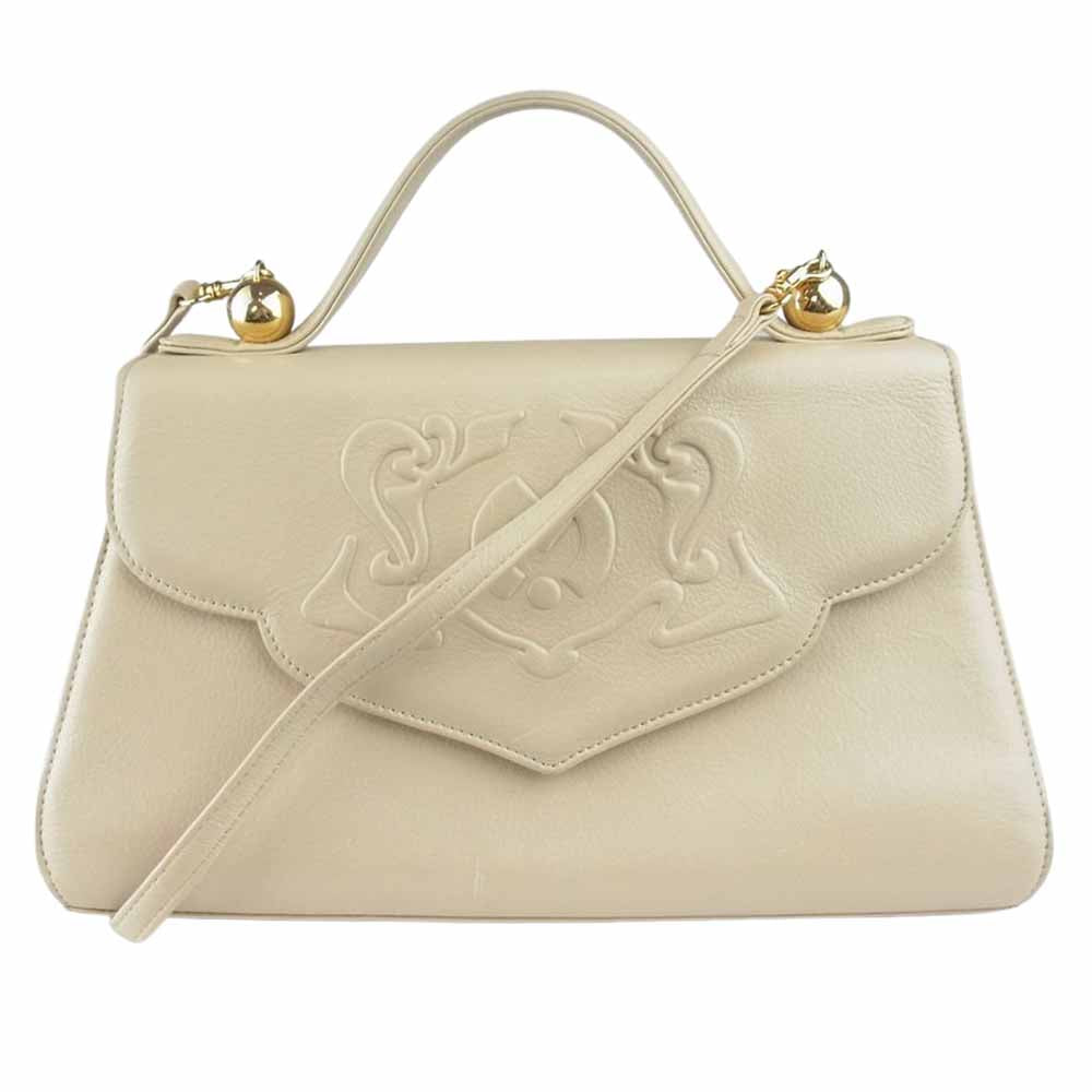 ミラショーン  90s ヴィンテージ 2WAY ハンドバッグ ショルダー フラップ 底鋲 ベージュ系【中古】