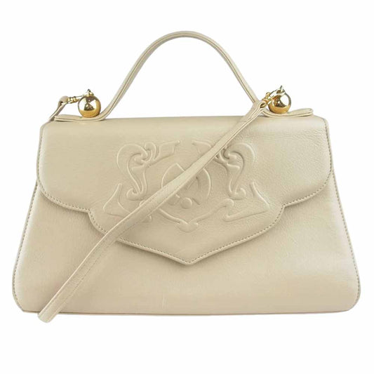 ミラショーン  90s ヴィンテージ 2WAY ハンドバッグ ショルダー フラップ 底鋲 ベージュ系【中古】
