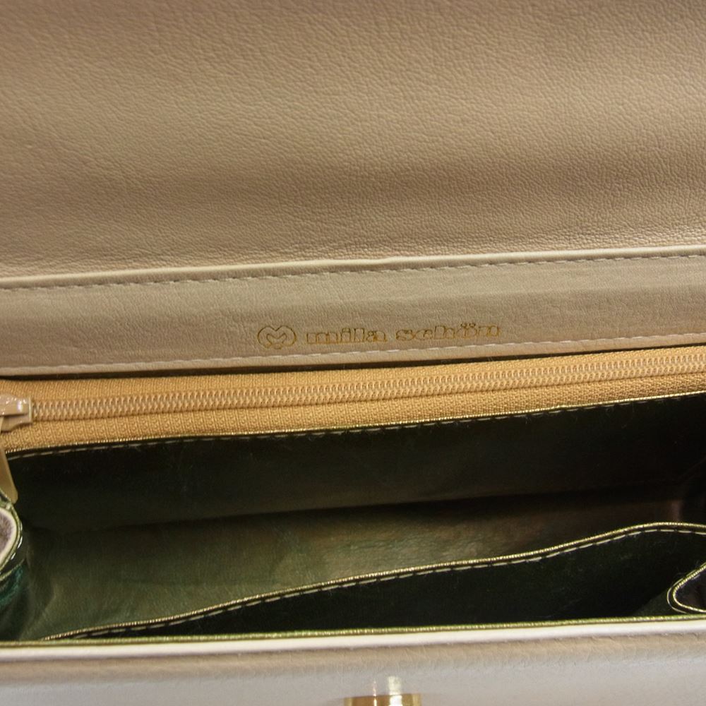 ミラショーン  90s ヴィンテージ 2WAY ハンドバッグ ショルダー フラップ 底鋲 ベージュ系【中古】