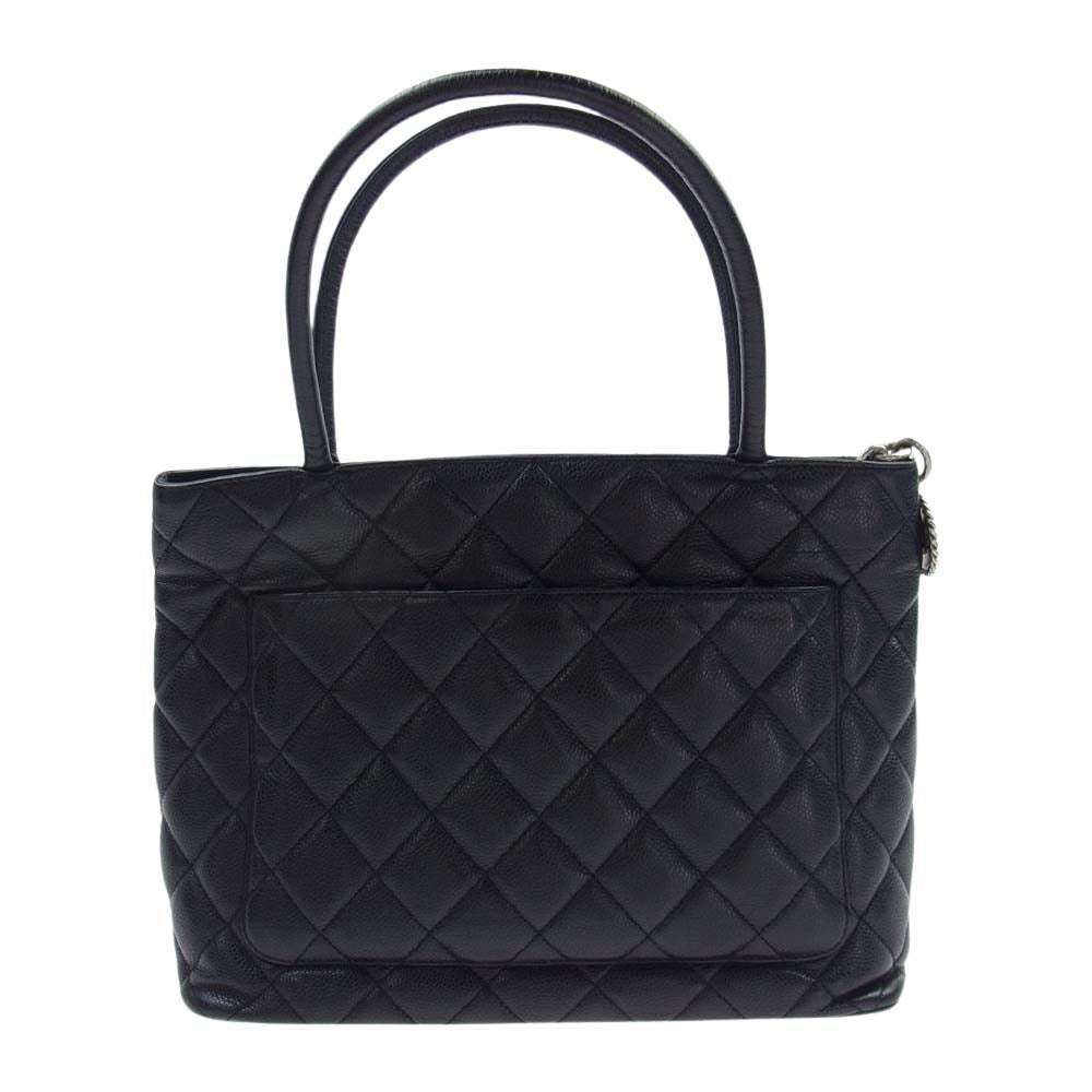 CHANEL シャネル キャビアスキン チャーム付 シルバー金具 トート バッグ  ハンドバッグ ブラック系【中古】