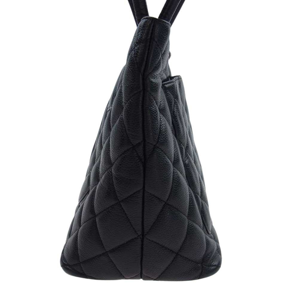 CHANEL シャネル キャビアスキン チャーム付 シルバー金具 トート バッグ  ハンドバッグ ブラック系【中古】