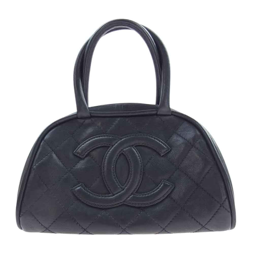 CHANEL シャネル ビッグ ココマーク レザー ハンドバッグ ミニボストンバッグ ボーリングバッグ  ブラック系【中古】