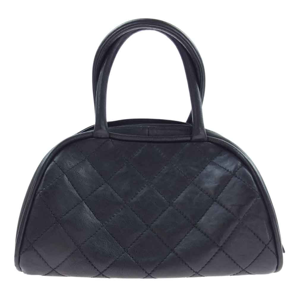 CHANEL シャネル ビッグ ココマーク レザー ハンドバッグ ミニボストンバッグ ボーリングバッグ  ブラック系【中古】