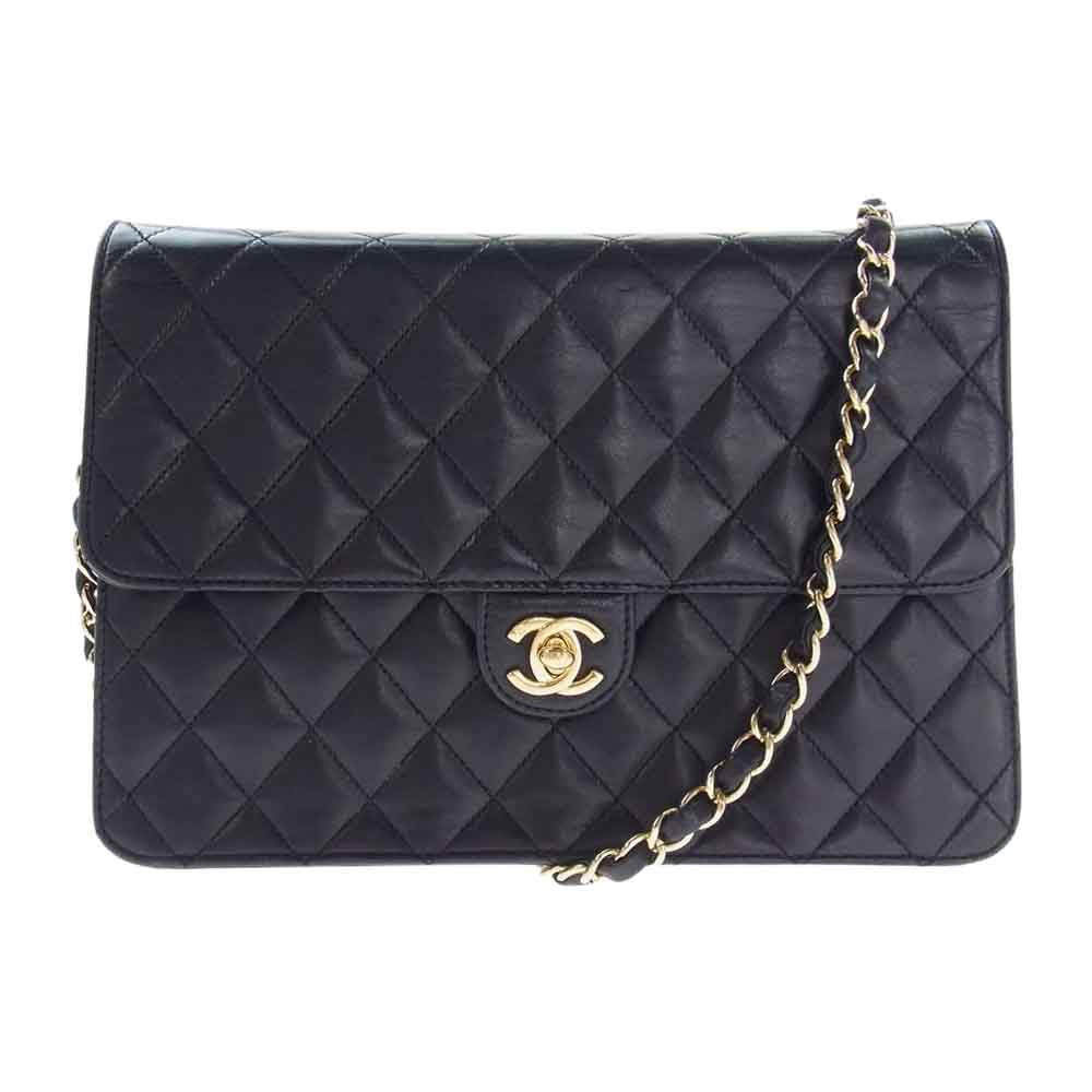 CHANEL シャネル マトラッセ ラムスキン シングルフラップ チェーンショルダーバッグ  ブラック系【中古】