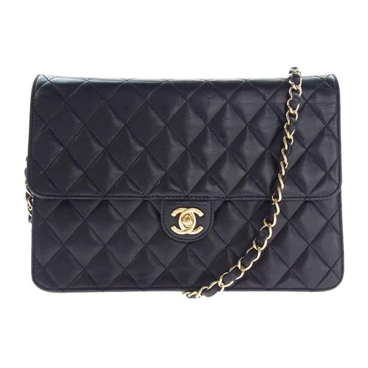 CHANEL シャネル マトラッセ ラムスキン シングルフラップ チェーンショルダーバッグ  ブラック系【中古】