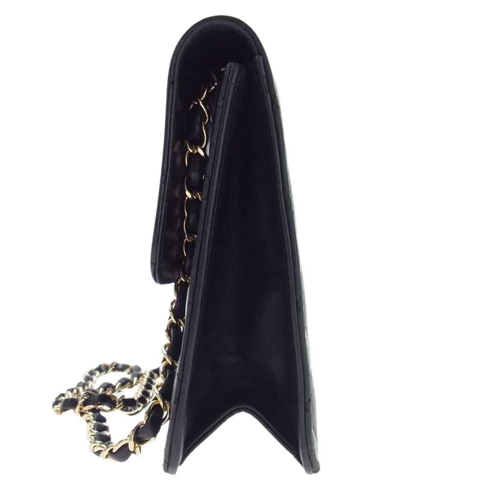 CHANEL シャネル マトラッセ ラムスキン シングルフラップ チェーンショルダーバッグ  ブラック系【中古】
