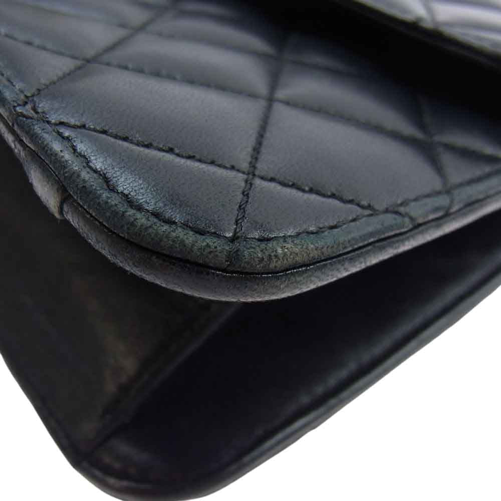 CHANEL シャネル マトラッセ ラムスキン シングルフラップ チェーンショルダーバッグ  ブラック系【中古】