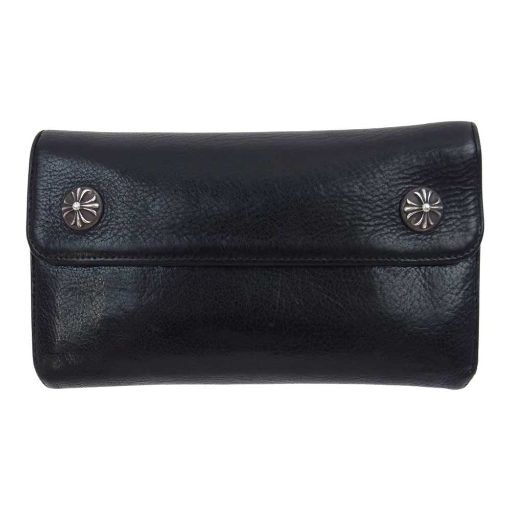 CHROME HEARTS クロムハーツ（原本有） WAVE ウェーブ クロスボールボタン レザー ウォレット ブラック系【中古】