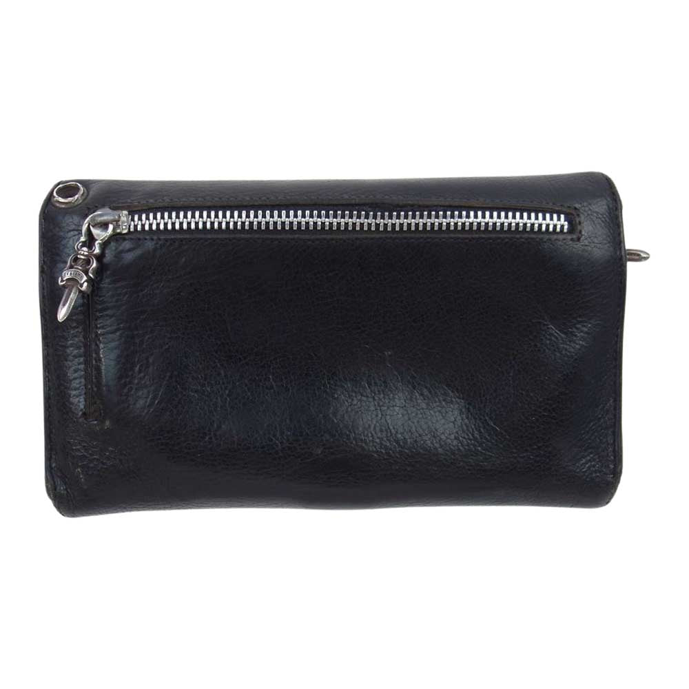 CHROME HEARTS クロムハーツ（原本有） WAVE ウェーブ クロスボールボタン レザー ウォレット ブラック系【中古】
