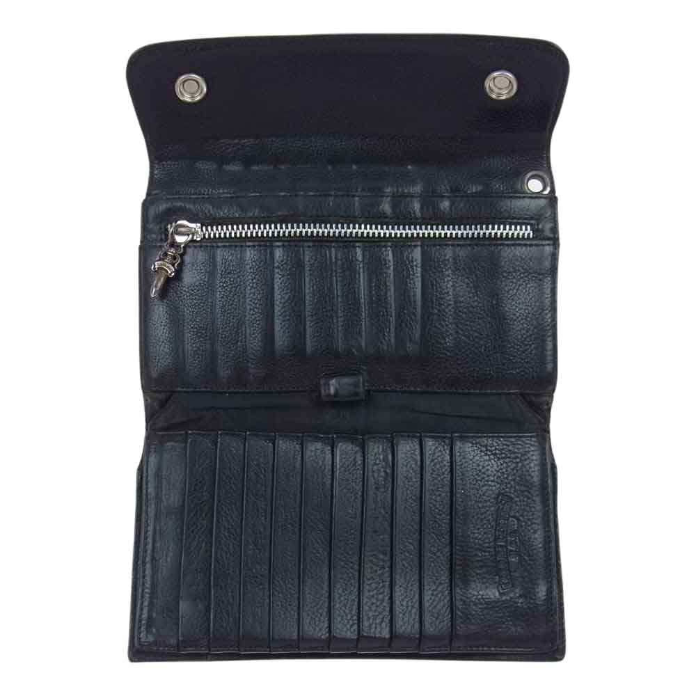 CHROME HEARTS クロムハーツ（原本有） WAVE ウェーブ クロスボールボタン レザー ウォレット ブラック系【中古】