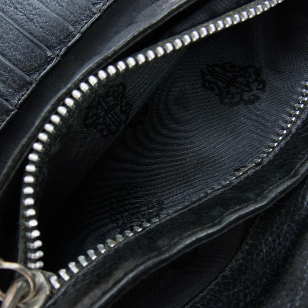 CHROME HEARTS クロムハーツ（原本有） WAVE ウェーブ クロスボールボタン レザー ウォレット ブラック系【中古】