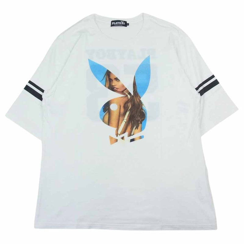 HYSTERIC GLAMOUR ヒステリックグラマー 12193CT01 × PLAYBOY プレイボーイ MISS YOLI LARA ロゴ ガール プリント 半袖 Tシャツ ホワイト ホワイト系 L【中古】