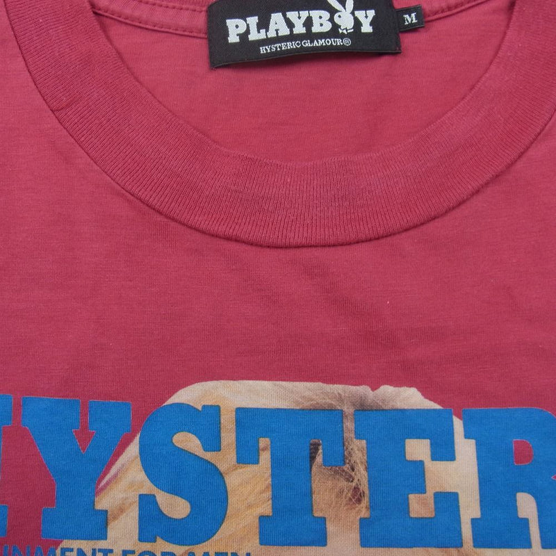 HYSTERIC GLAMOUR ヒステリックグラマー 12171CT03 × PLAY BOY プレイボーイ ガール プリント ロゴ 半袖 Tシャツ レッド レッド系 M【中古】