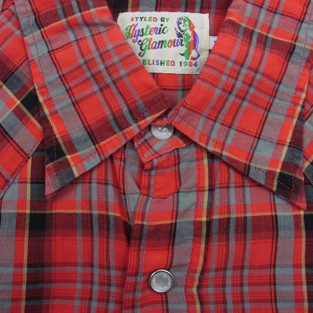 HYSTERIC GLAMOUR ヒステリックグラマー 02192AH06 ウエスタンシャツ 半袖 チェック レッド レッド系 L【中古】