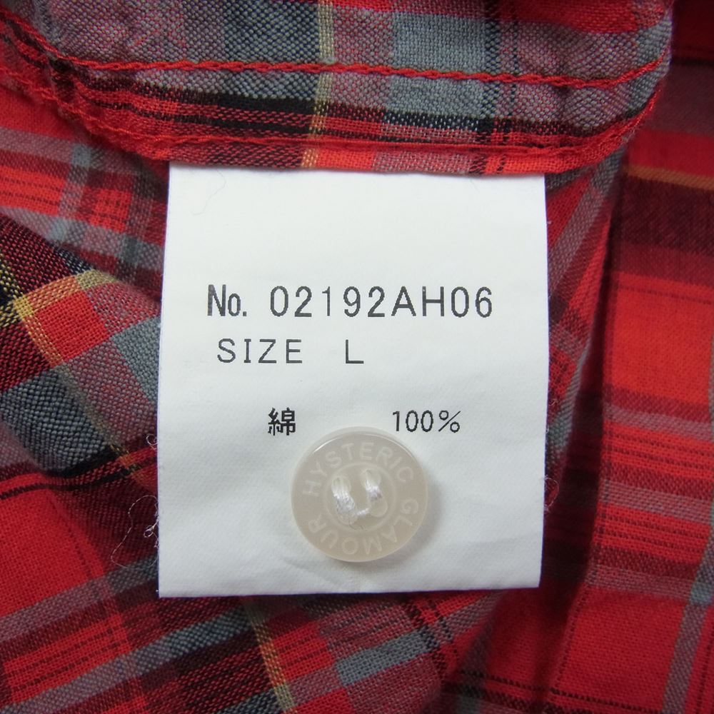 HYSTERIC GLAMOUR ヒステリックグラマー 02192AH06 ウエスタンシャツ 半袖 チェック レッド レッド系 L【中古】
